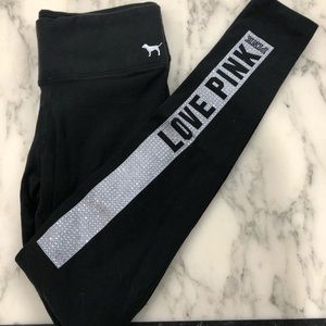 PINK black sparkly leggings size xs